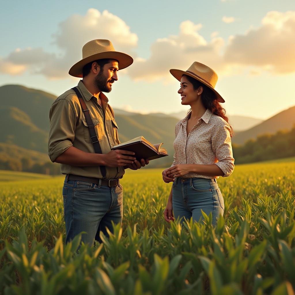 Farming family reviewing harvest and financial planning in rural Ecuador
