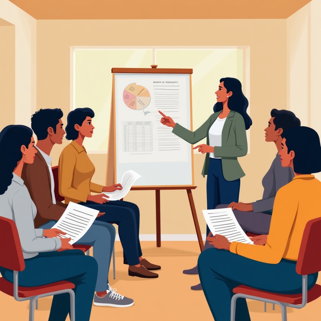 Workshop participants learning basic budgeting concepts together