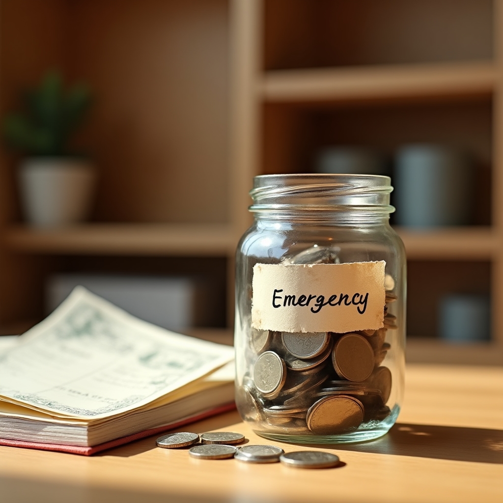 Glass jar with coins and savings representing a family emergency fund