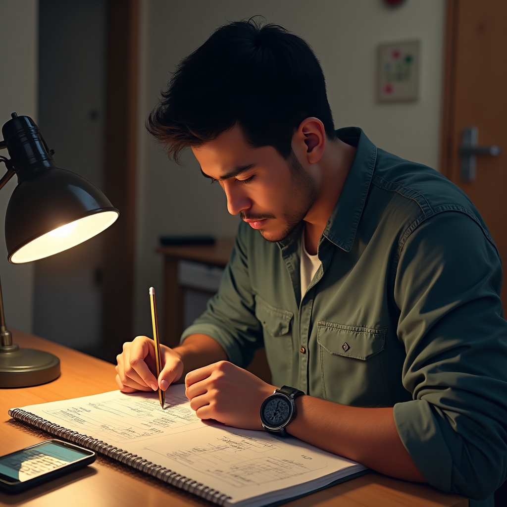 Independent worker reviewing personal finances and income records at a workspace